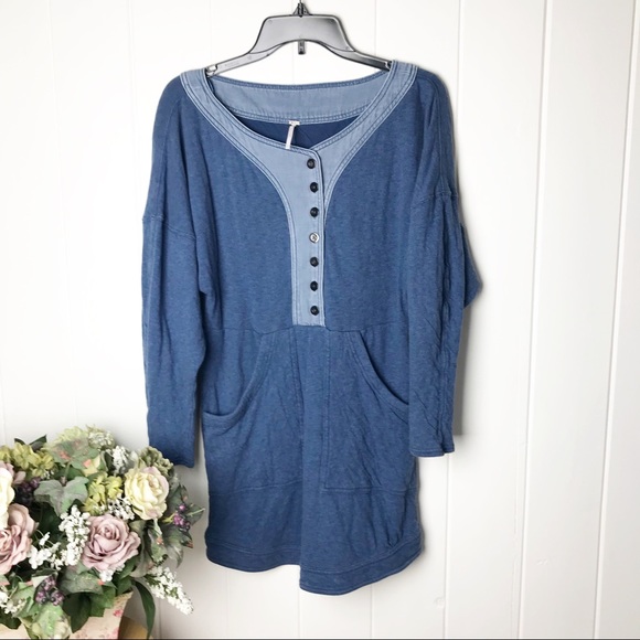 Free People Seeking Heart Ocean blue sweatshirt mini dress - Picture 5 of 15